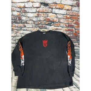 Vtg West Coast Choppers Mens Black Long Sleeve Skull Flame‎ T Shirt Size XL